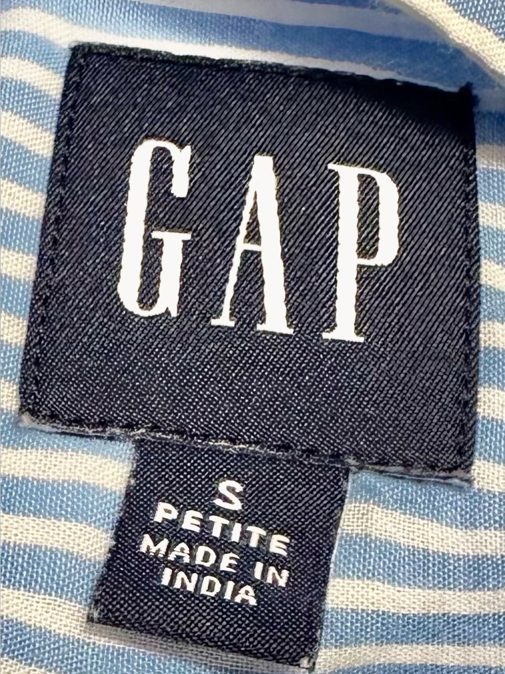 GAP Shirred Popover 100% Cotton Shirt, Light Blue and White Striped Long Sleeve - Picture 6 of 9